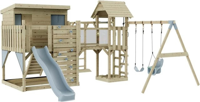 OutdoorToys Spielturm Johanna mit Babyschaukel in Eisblau aus Holz und verzinktem Stahl - Bild 1