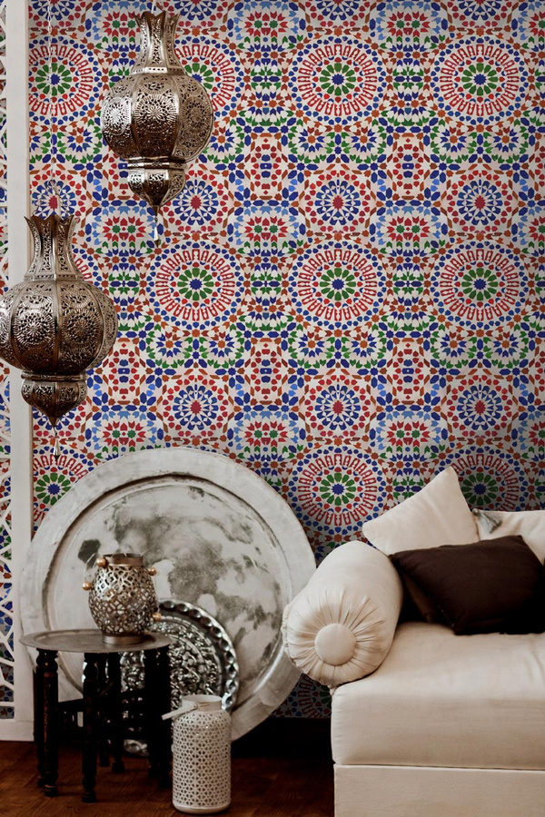 MINDTHEGAP Tapete Wallpaper Mosaic WP20263 mit geometrischem Moroccan Design in Multicolour und Rot, Vlies-Tapete, Breite: 52 cm, Höhe: 300 cm - Bild 1