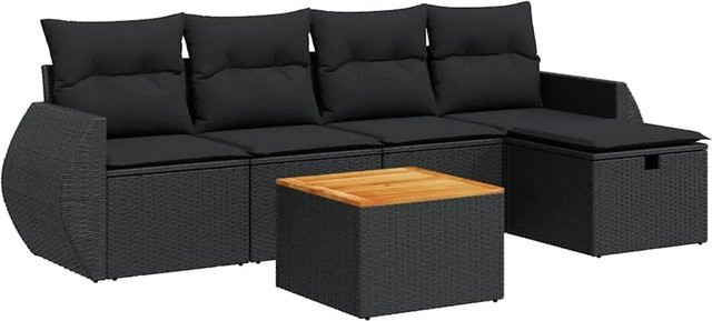 vidaXL 6-teilige Garten-Sofagarnitur in L-Form aus Polyrattan mit Kissen und Polsterung in Schwarz - Bild 1