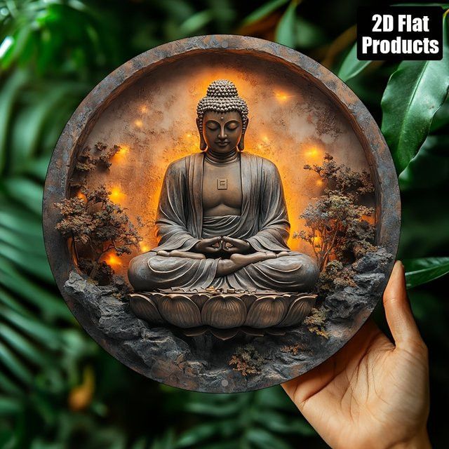 Kreisförmiges Buddha-Statue Deko-Schild aus Aluminium und Metall von Potdemiel - Bild 1
