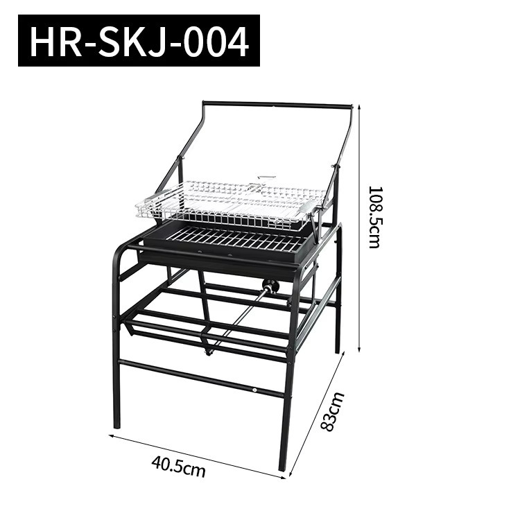 Rotierender Holzkohlegrill mit Mesh-Rahmen für Huhn und Rindfleisch, Metall, B/T/H: 108,5 x 40,5 x 0 cm - Bild 3