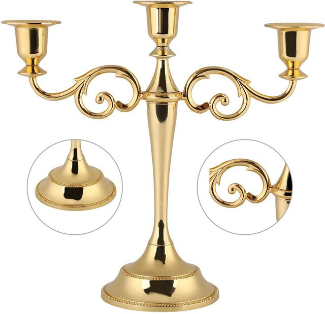 Tooarts Kerzenhalter aus Metall im europäischen Stil mit 3 Armen, Gold und Beige - Bild 1