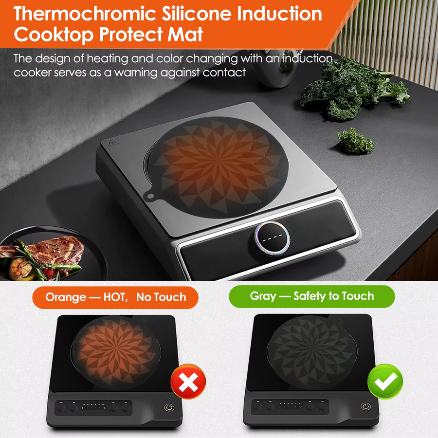Willstar 4er-Set Thermochrome Silikon Kochfeldmatten für Induktion, Schwarz, Durchmesser: 24 cm - Bild 2