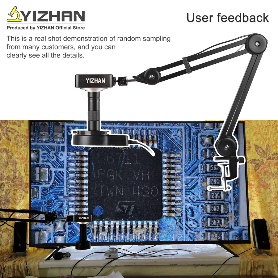 YIZHAN 4K Elektronisches Digitalmikroskop mit IMX415 Sensor, HDMI, USB und VGA, inklusive Anti-Vibrations-Halterung und Software, Schwarz - Bild 3