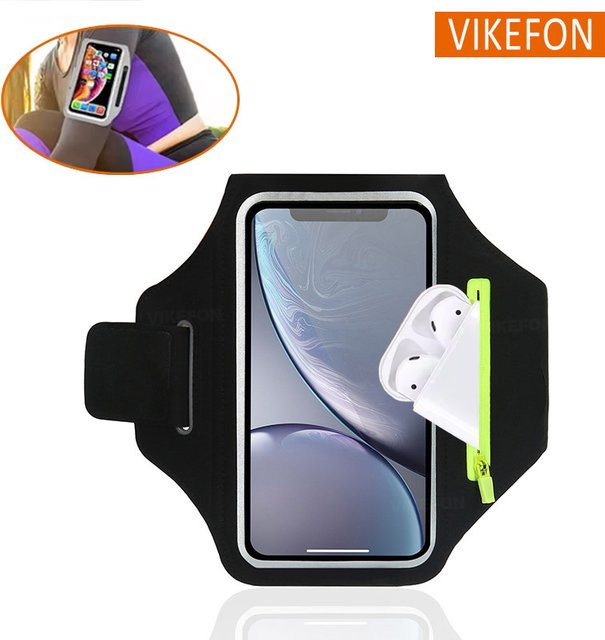 VIKEFON Fitness-Armtasche in Schwarz mit Reißverschluss zur Aufbewahrung von Handy, Kopfhörern und AirPods für iPhone und Samsung - Bild 1