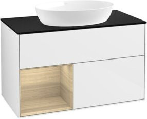 V&B Waschtischunterschrank Finion 100 mit Regal in Eiche und glänzend weiß lackiert, B/T/H: 100 x 50,1 x 50,1 cm - Bild 1