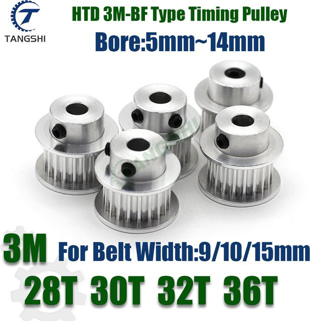 HTD 3M Zahnriemenscheibe Synchronrad in Silber mit 28, 30, 32 oder 36 Zähnen für Riemenbreiten von 9, 10 oder 15 mm und Bohrungen von 5 bis 14 mm - Bild 1