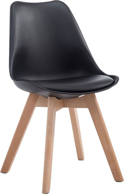 CLP Retrostuhl Borneo V2 Lehnstuhl mit Kunstlederbezug in Schwarz und Holzgestell, Sitzhöhe: 47 cm - Bild 1