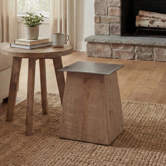 MCW Sitzhocker MCW-L76 aus Massiv-Holz in Braun im Industrial-Design, B/T/H: 36 x 36 x 45 cm - Bild 1