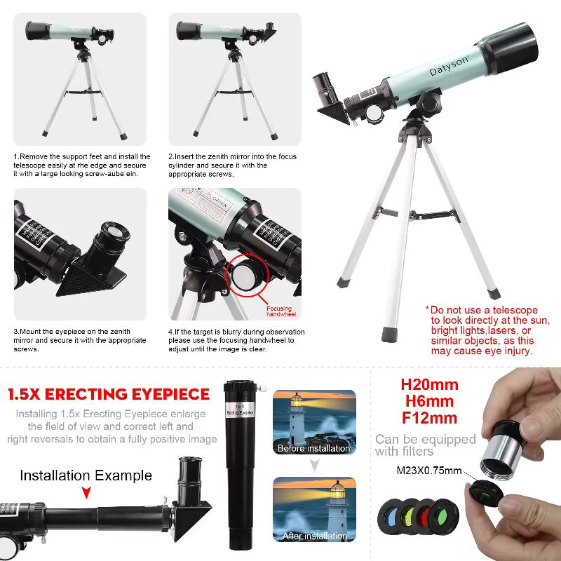 Datyson Kinder-Astronomieteleskop, Weltraum, Refraktor-Teleskop, Einsteiger - Bild 4