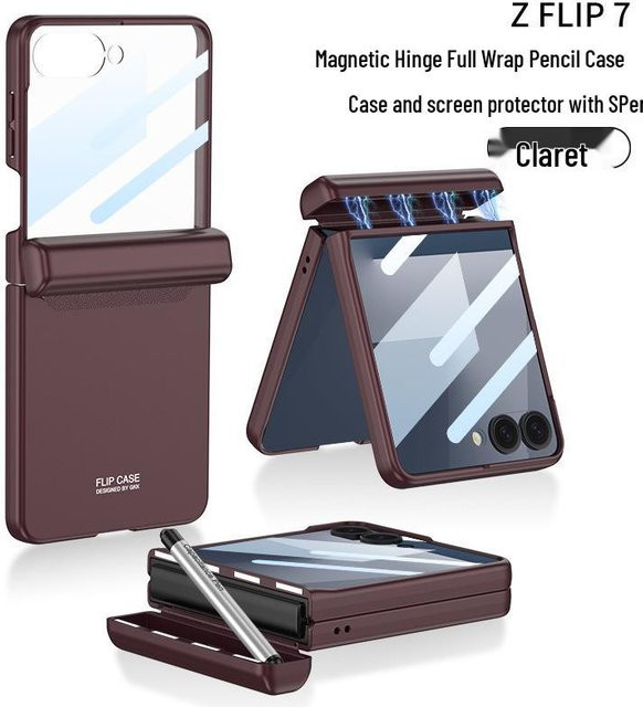 Samsung Z Flip7 und Z Flip6 Magnetische Hülle mit Stifthalter und Schutzschale in Purple - Bild 1