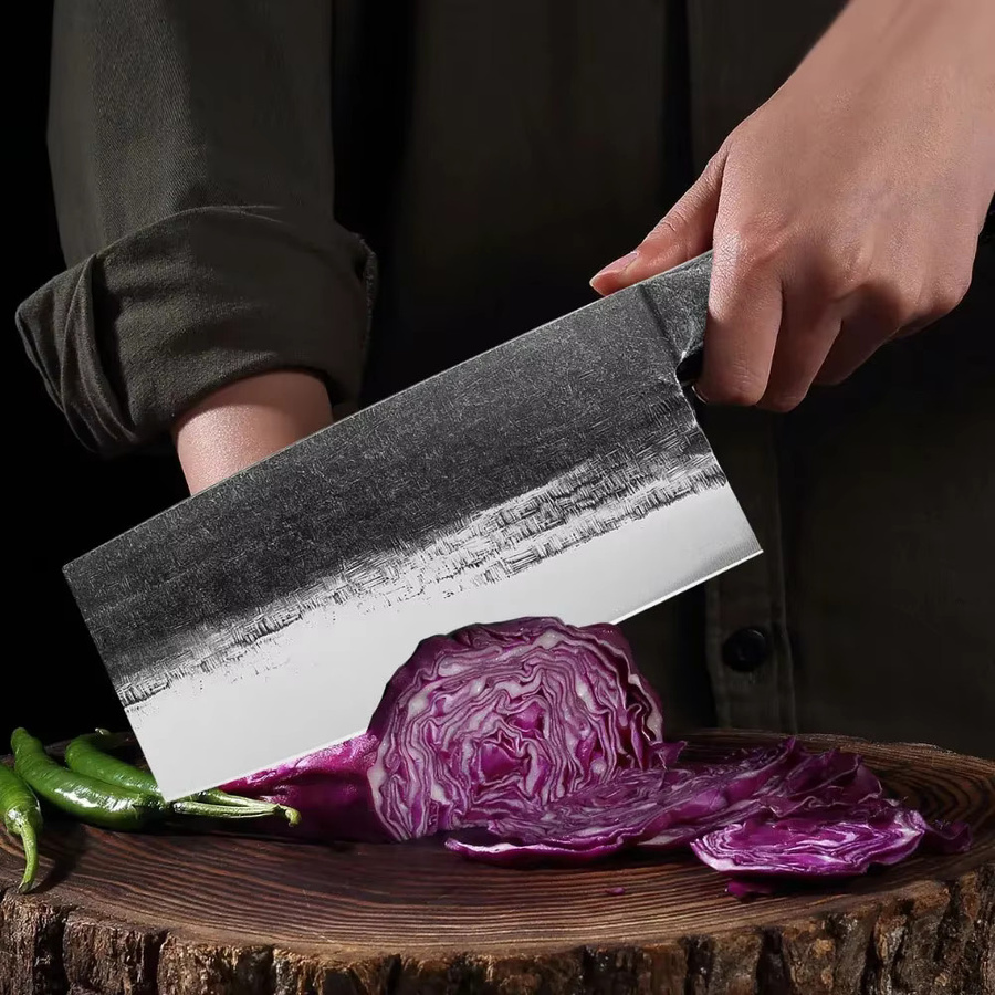 Handgefertigtes Küchenhackmesser von SHUOJI aus Kohlenstoffstahl in Silber mit 4 mm dicker Klinge - Bild 2