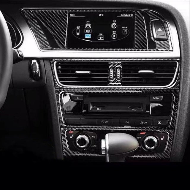 Probright Kohlefaser Zierleisten-Aufkleber für die Mittelkonsole und das CD-Panel von Audi A4 B8 A5 S4 in Schwarz - Bild 1