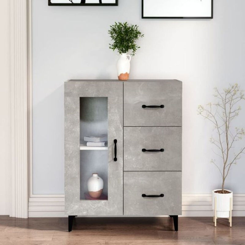 Modernes Sideboard Vidaxl in Grau aus Holzwerkstoff, Glas und Metall, B/T/H: 69,5 x 34 x 90 cm - Bild 1