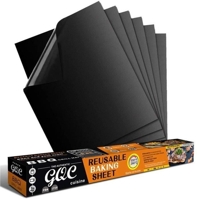 GQC Grillmatte Set, 6 Stück, antihaftbeschichtet und wiederverwendbar, schwarz, B/T: 40 x 33 cm - Bild 1