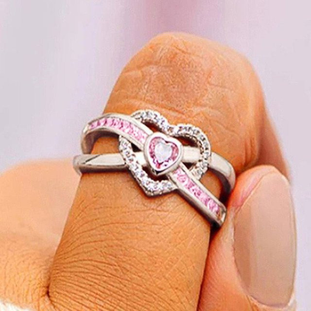 Huitan Ring, Herz-Design, Rosa, Zirkonia, Damen - Bild 1