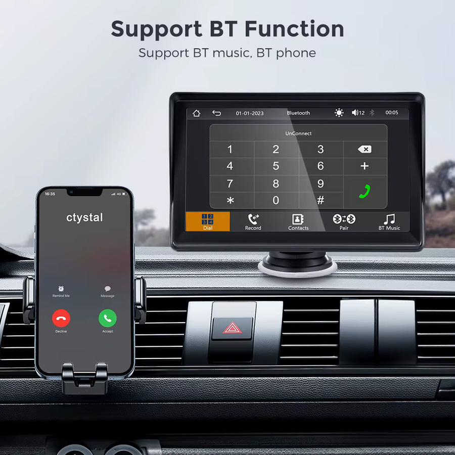GEARELEC 7 Zoll tragbares Autoradio mit kabellosem CarPlay, Android Auto und FM-Rückfahrkamera in Schwarz - Bild 3