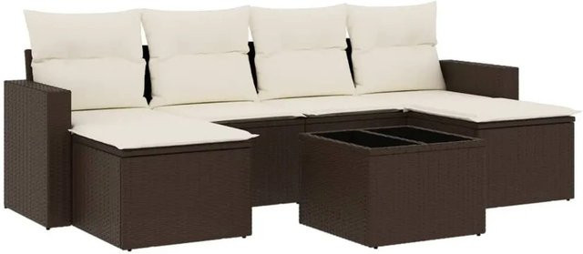 vidaXL 7-teilige Garten-Sofagarnitur aus braunem Poly-Rattan mit cremeweißen Kissen und pulverbeschichtetem Stahlgestell - Bild 1