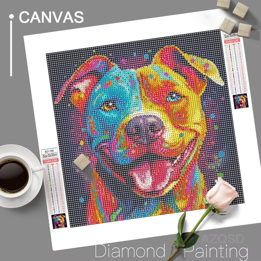 AZQSD Diamantmalerei Hund Tier Mosaik Set mit runden Steinen in Multicolour für DIY Handarbeiten - Bild 3