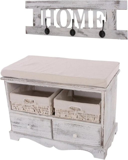 MCW Garderobe mit Sitzbank und 2 Körben im Shabby-Look, Weiß, B/T/H: 42 x 62 x 33 cm - Bild 2
