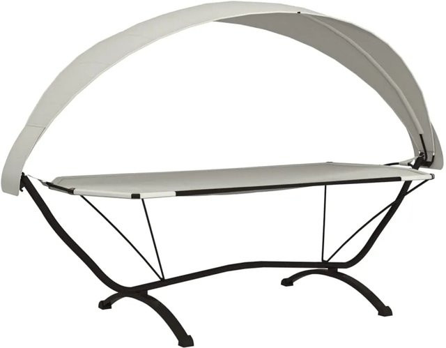 vidaXL Outdoor-Loungebett mit Sonnendach in Beige aus Stahl und Oxford-Gewebe, B/T/H: 274,0 x 171,0 x 114,5 cm - Bild 1
