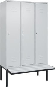 C+P Spind Classic PLUS Garderobenspind mit Sitzbank, 3 Abteile, Lichtgrau, B/T/H: 212 x 120 x 81,5 cm - Bild 1