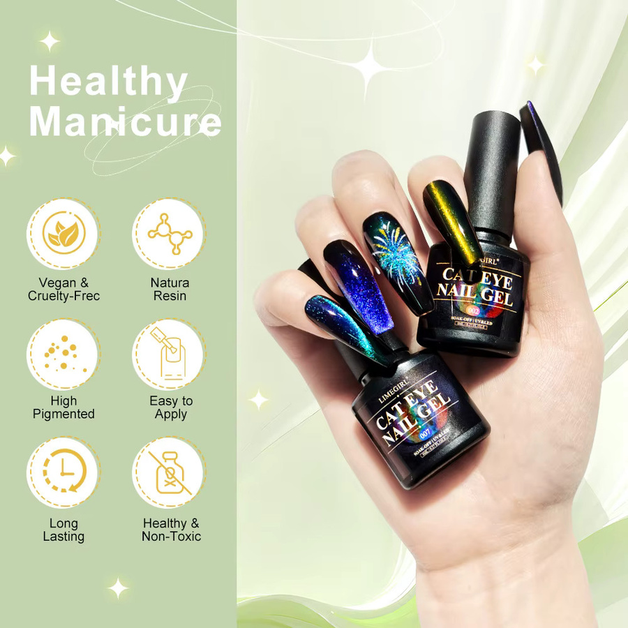 Limegirl Nagellack-Set, Rainbow Glitter Cat Eye, Schimmernd, Unisex - Bild 3