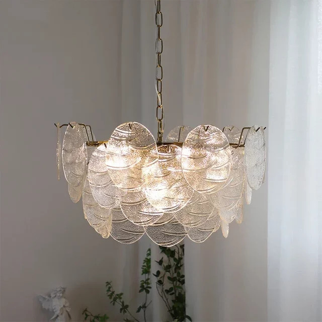 JIANKEXING Glas Kronleuchter im französischen Minimalismus Design, Pendelleuchte in Gold und Transparent für Wohnzimmer, Schlafzimmer oder Restaurant - Bild 1