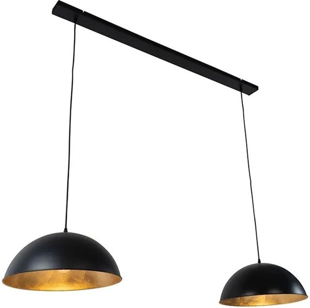 QAZQA Magnax Industrielle Hängelampe aus Stahl in Schwarz und Gold mit 2 E27 Leuchten und höhenverstellbarer Aufhängung - Bild 1