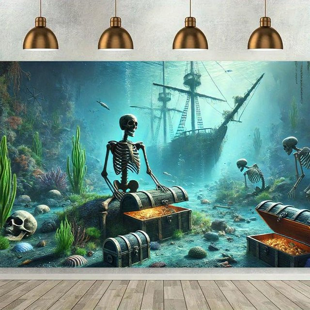 Hintergrund-Wandteppich mit Piratenschiffswrack und Skeletten von JMG Household Supplies, Mehrfarbig, Breite: 200 cm, Höhe: 150 cm - Bild 1