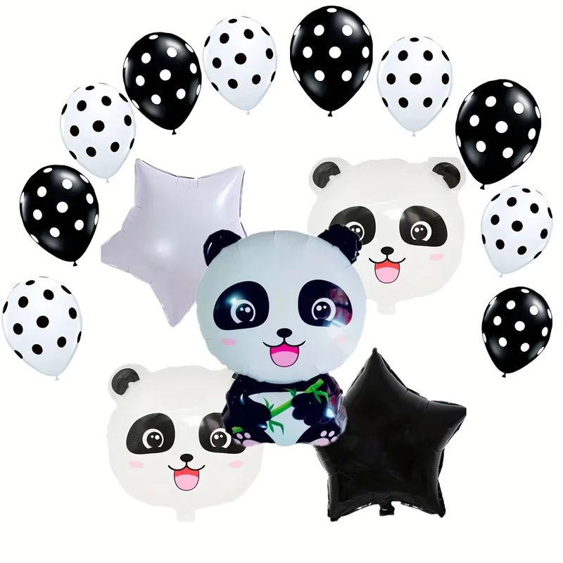 XHLFCJ Panda Folienballons Set mit Polka Dot Design in Schwarz und Weiß, 15 Stück für Geburtstag, Safari und Babyparty Dekoration - Bild 5