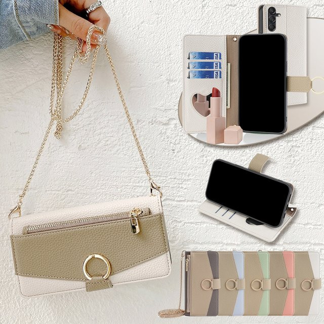 Damen Crossbody Handyhülle aus Leder mit Reißverschluss und Brieftaschenfunktion für Samsung Galaxy S24 FE, M55, M35, C55 und A16 in Grau - Bild 1