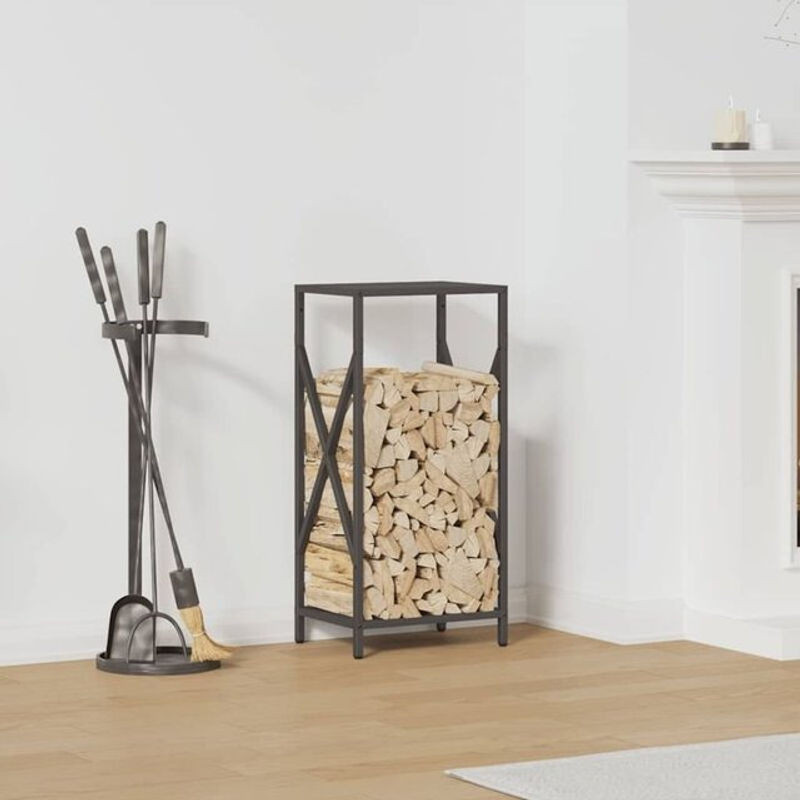 Brennholzregal aus kaltgewalztem Stahl in Schwarz von Vidaxl im Industrial Design, B/T/H: 34 x 25 x 70 cm - Bild 1