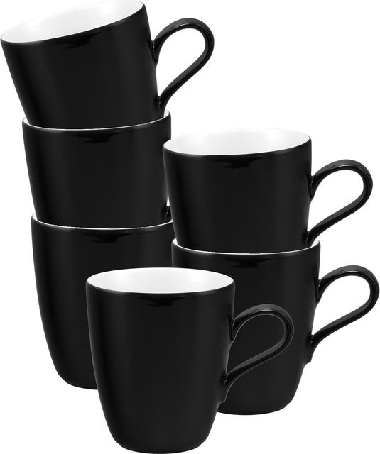 Seltmann Weiden Henkelbecher Life Fashion aus Keramik, Schwarz, 6er Set, 400 ml - Bild 1