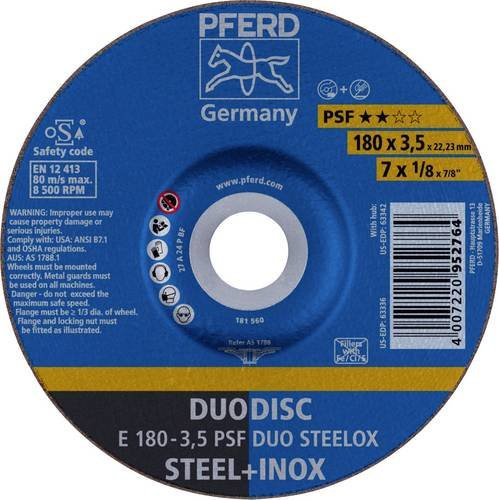 PFERD DUODISC PSF DUO STEELOX Trenn- und Schleifscheibe gekröpft für Stahl und Edelstahl, Durchmesser: 180 mm, Bohrungs-Ø: 22,23 mm, Farbe: Blau - Bild 1