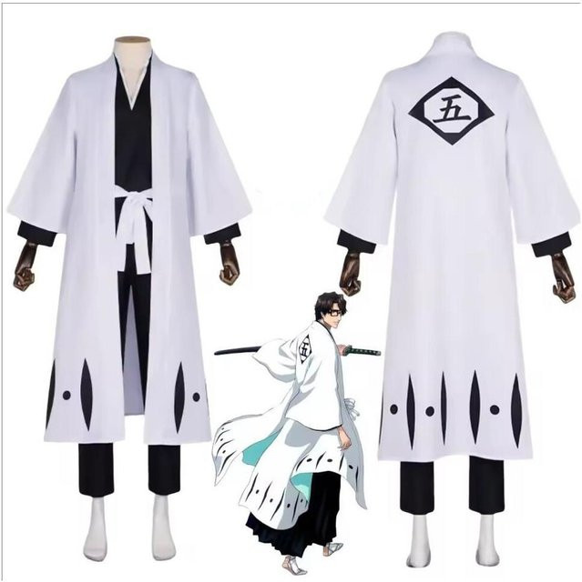 Bleach Aizen Sousuke Cosplay Kostüm Set, Kapitän Robe Kimono Outfits, Weiß - Bild 1