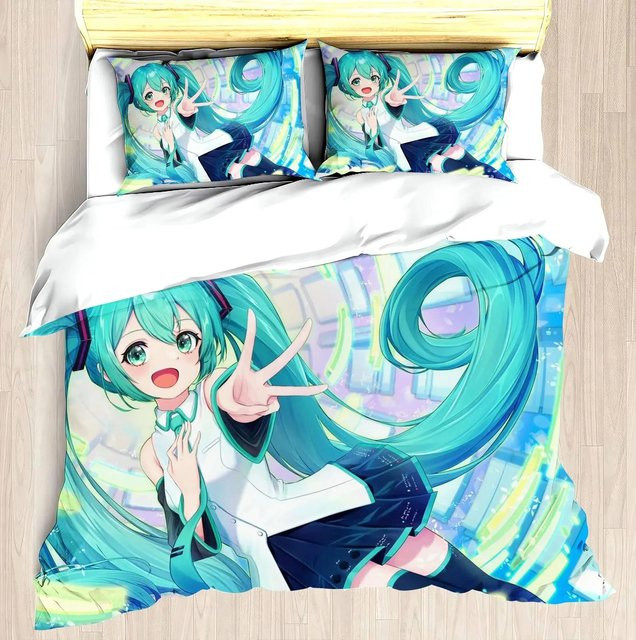 Hatsune Miku Anime Bettwäsche-Set aus Polyester mit Motiv, Blau, B/H: 135 x 200 cm - Bild 1