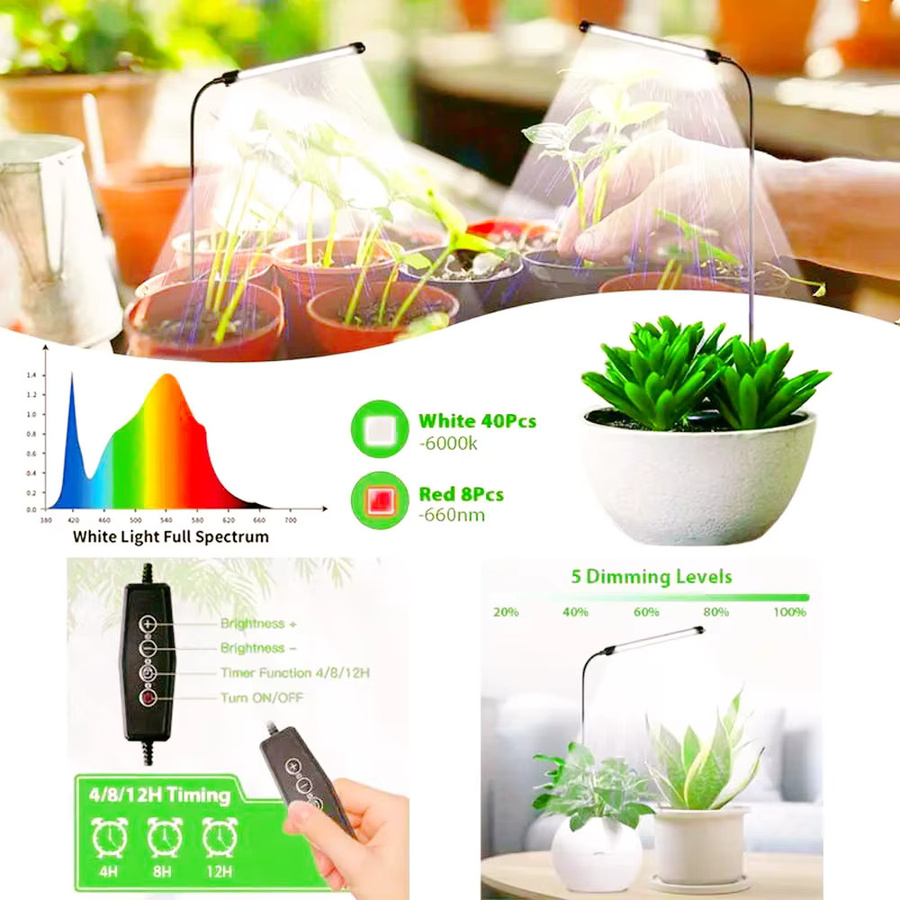 Dimmbare Plug-and-Play Vollspektrum-Pflanzenwachstumslampe mit USB-Timer in Schwarz für die Innenraumbegrünung - Bild 1