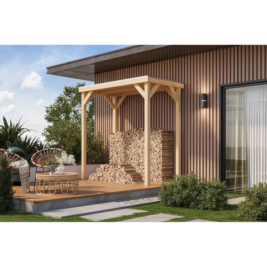 Karibu Pavillon Cannes S aus naturbelassener nordischer Fichte, Farbe: Braun, B/T/H: 231 x 124 x 180 cm - Bild 2
