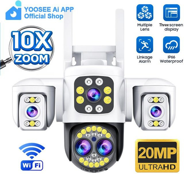 YOOSEE Ai APP Außenkamera mit Dreilinsen, HD 15MP, WIFI, Wasserdicht, IP CCTV mit Zwei-Wege-Gespräch und 10X Zoom, Farbe: Weiß - Bild 1