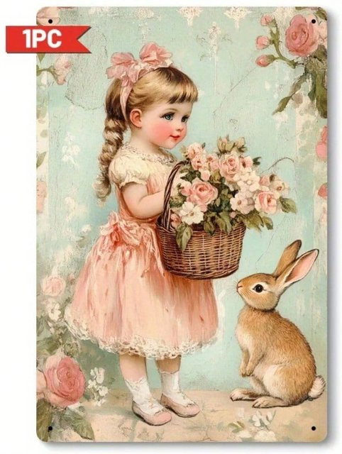 CIFBUY Vintage Wanddekoration aus Metall mit Osterhasen-Motiv, Mehrfarbig, B/H: 20,3 x 30,5 cm - Bild 1