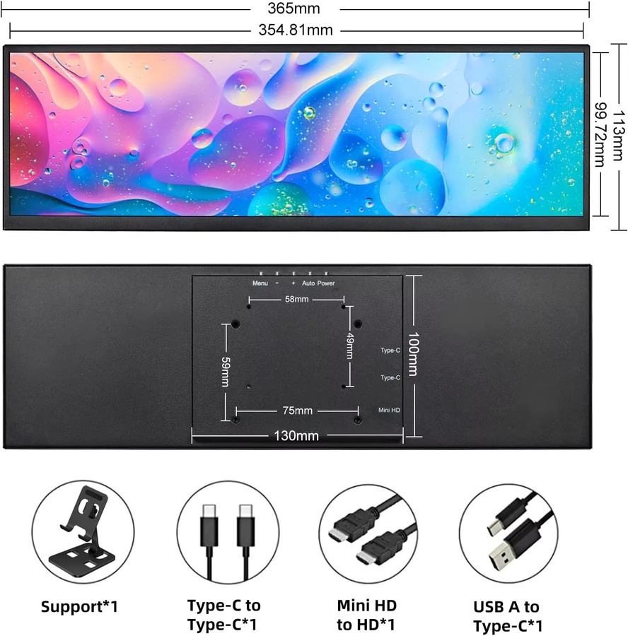 Wisecoco Stretched Bar Externer Touchscreen Monitor in Schwarz für PC, Raspberry Pi und Laptop, 12,3 oder 14,5 Zoll - Bild 5