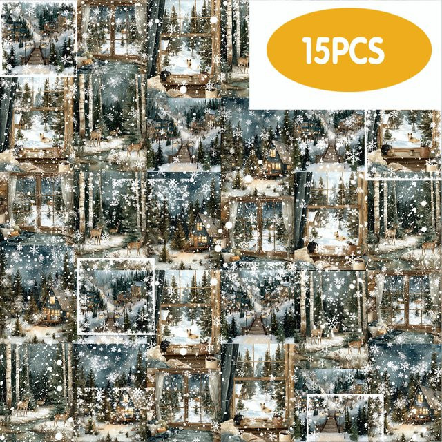 Etori Life Silent Snowfall 15-teilige Collage-Aufkleber mit Haus- und Schneemotiv in Multicolor zum Dekorieren von Notizbüchern - Bild 1
