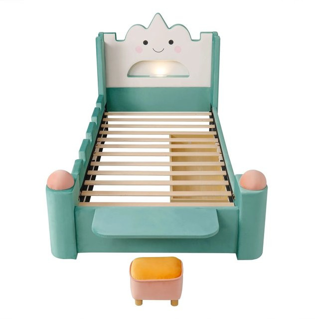 Merax Kinderbett Wolkenbett mit Polsterung und LED-Beleuchtung, USB-Anschluss und Schubladen, Blaugrün, B/T/H: 90 x 200 x 106 cm - Bild 1
