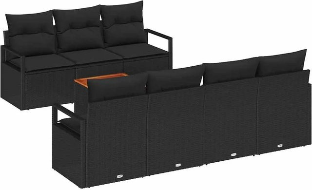 vidaXL Garten-Sofa-Set in L-Form aus Poly-Rattan und Stahl, 8-teilig, Schwarz mit UV-beständigen Kissen - Bild 1