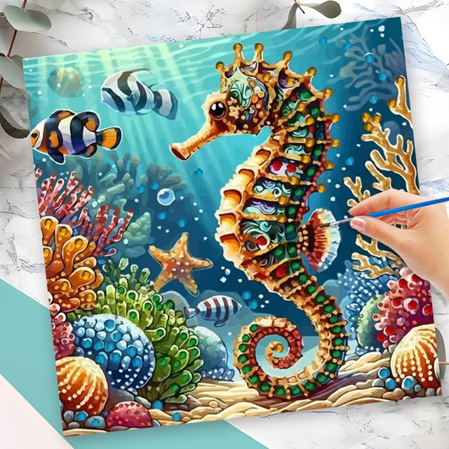 Momoart Malen nach Zahlen Seepferdchen DIY Malerei für Erwachsene in Multicolour - Bild 1