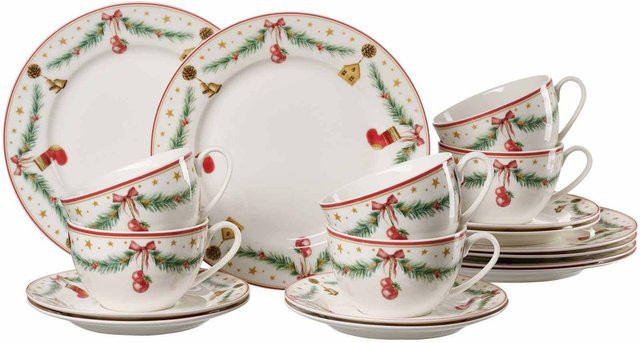 Ritzenhoff & Breker Kaffeeservice Holly aus Porzellan, 18er Set, Weiß mit floralem Design - Bild 1
