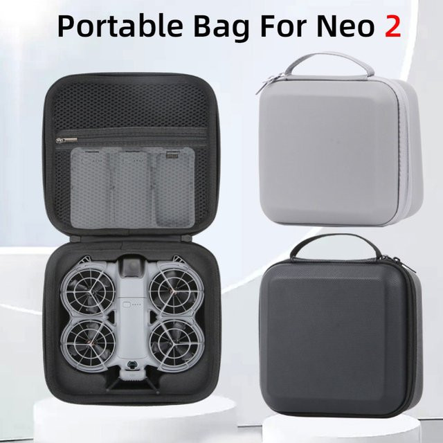 Tragbare DJI NEO2 Hartschalen-Tasche aus PU-Leder in Schwarz als Outdoor-Umhängetasche und Zubehörbox - Bild 1