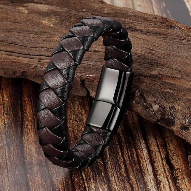 Armband Leder, geflochten, Schwarz, Magnetische Schnalle, Herren, 22cm - Bild 1
