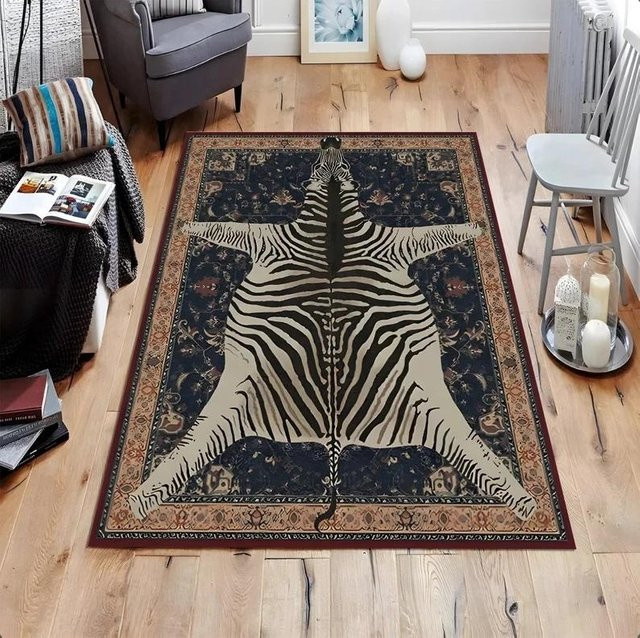 Lodestar Zebra-Muster-Teppich in Schwarz-Weiß, rutschfeste Bodenmatte mit modernem Design, B/T: 120 x 80 cm - Bild 1